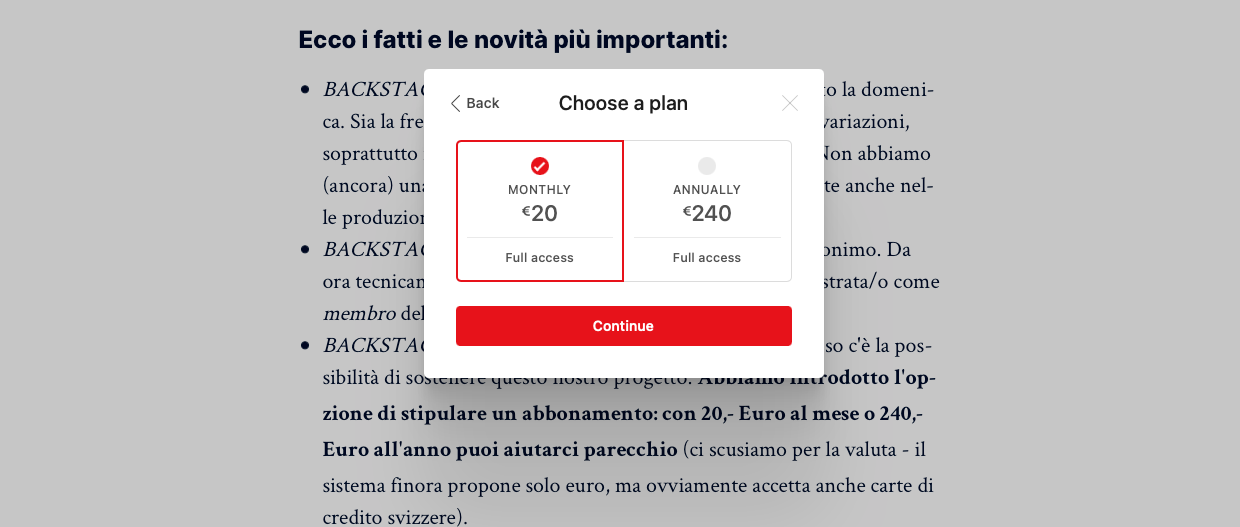 Sostieni BACKSTAGE Magazine: abbonati!