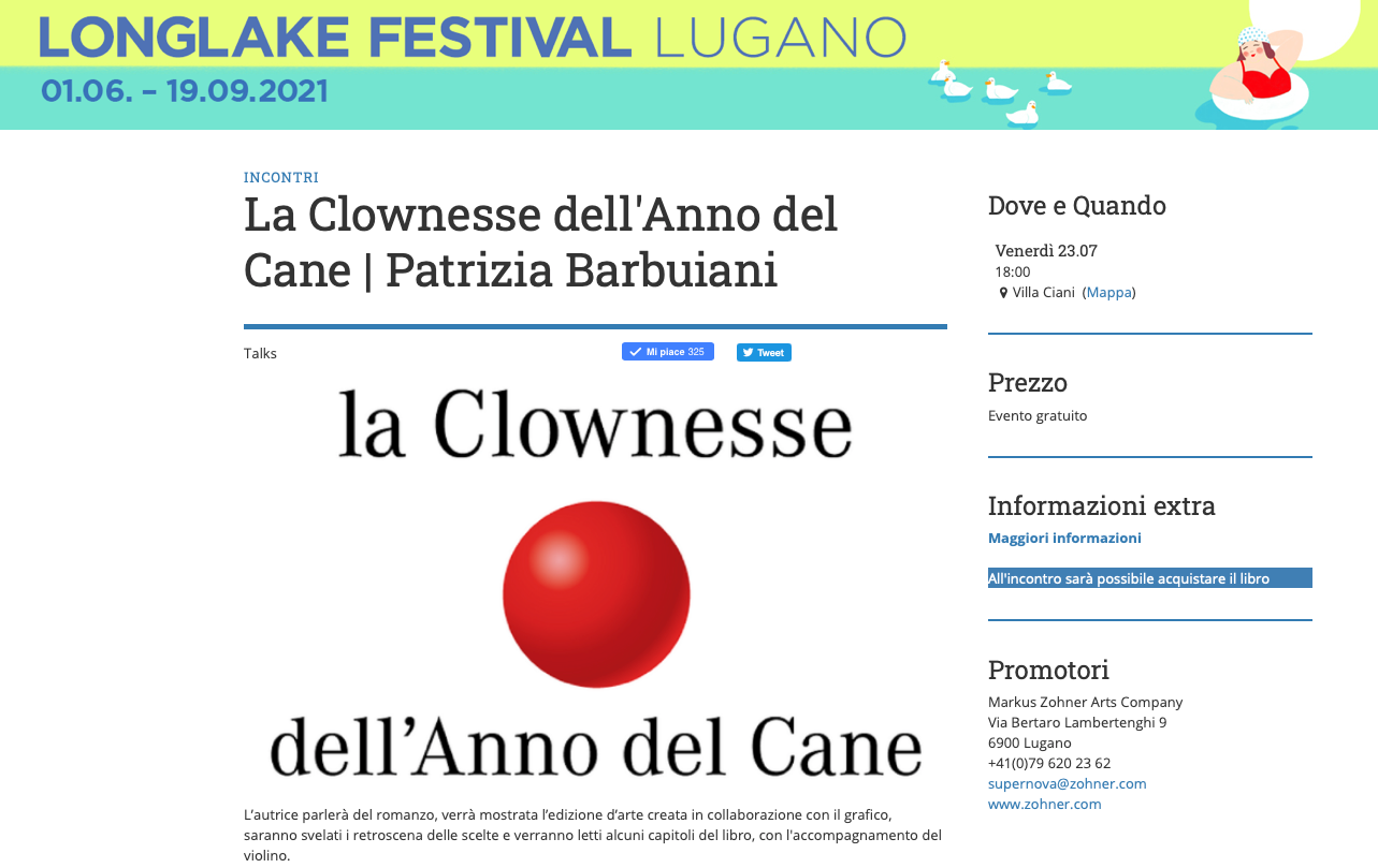 BACKSTAGE Magazine # 35 | Venerdì 23 luglio ore 18:00, Villa Ciani, Lugano: presentazione del nuovo romanzo di Patrizia Barbuiani | Fra una settimana inizia il corso intensivo estivo di scrittura creativa